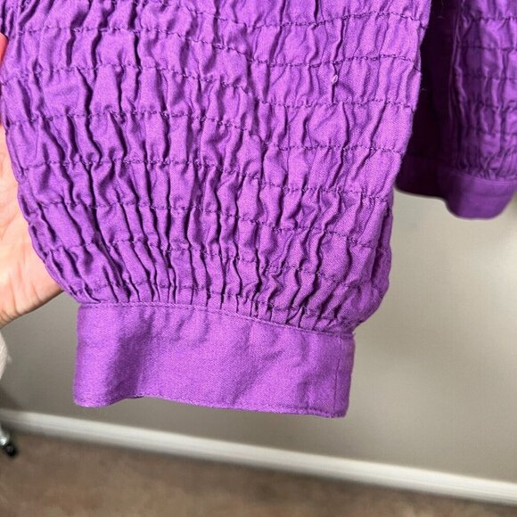 Vintage Gene Ewing BIS Crinkle Jacket Size Small Purple 80s Button Front USA - Picture 5 of 10